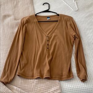 H&M Brown Long Sleeve V-Neck Top
